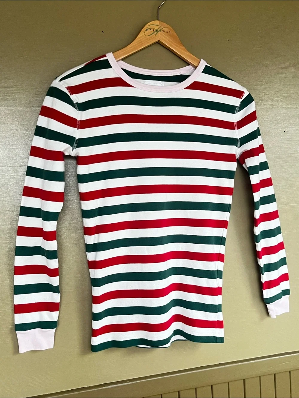 Crewcuts Striped 2 Piece Pajamas size 14 pink red green white Christmas holiday
